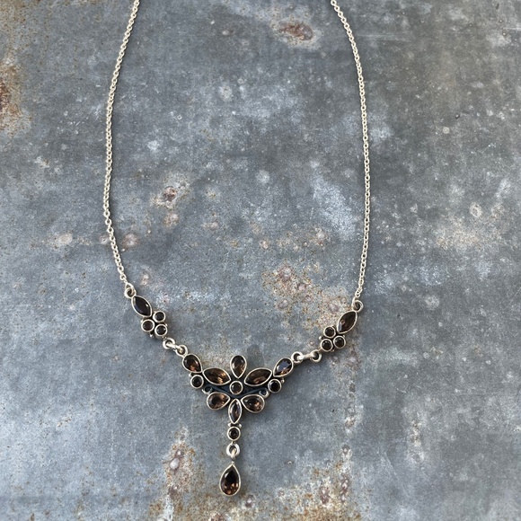 Nicky Butler 925 Sterling Silver Necklace w/ brown gemstones in flower design - Picture 1 of 4